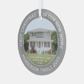 1フォト新しいホームアドレス初めてのクリスマスグレー ガラスオーナメント (正面左)