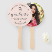 1フォト赤面ピンク卒業スクリプトハートキャップ ハンドファン (正面&裏面)