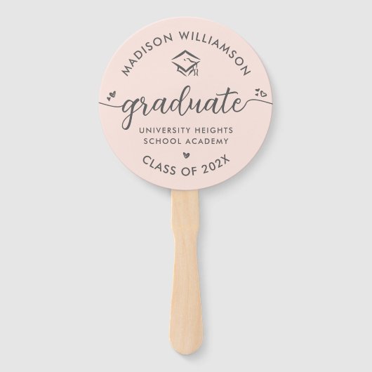 1フォト赤面ピンク卒業スクリプトハートキャップ ハンドファン (正面)