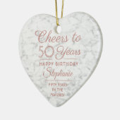 1フォトANY誕生日ピンク白フェイク大理石ハート セラミックオーナメント (左)