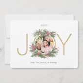 1フォトJOYモダンヴィンテージ水色ホリーリース シーズンカード (正面)
