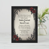 1フランスの分の1ゴシック赤ローズオンアンティーク金ゴールド 招待状 (スタンド正面)