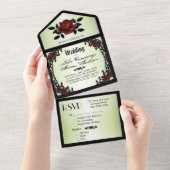 1フランスの招待状で4分の1ゴシック風オリーブ オールインワン招待状 (貼ってはがせる)