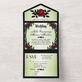 1フランスの招待状で4分の1ゴシック風オリーブ オールインワン招待状