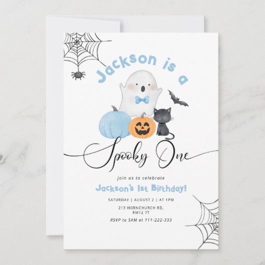 1ブルーハロウィン不気味1st男の子の誕生日 招待状 (正面)