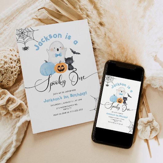 1ブルーハロウィン不気味1st男の子の誕生日 招待状