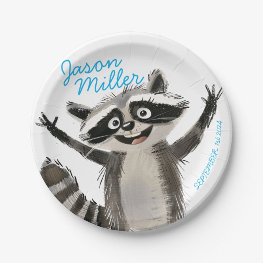 1ベビーターニングのためのRacoonテーマの誕生日パーティー ペーパープレート (正面)