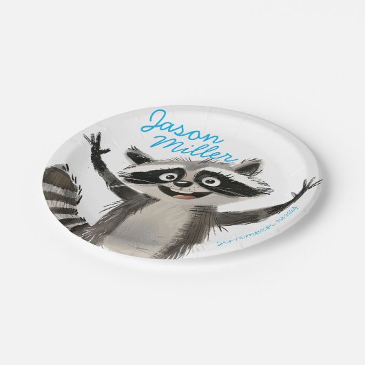 1ベビーターニングのためのRacoonテーマの誕生日パーティー ペーパープレート (アングル)
