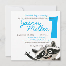 1ベビーターニングのためのRacoonテーマの誕生日パーティー 招待状