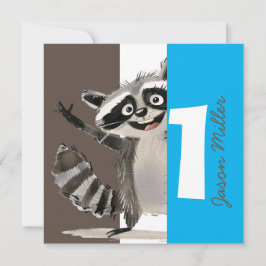 1ベビーターニングのためのRacoonテーマの誕生日パーティー 招待状