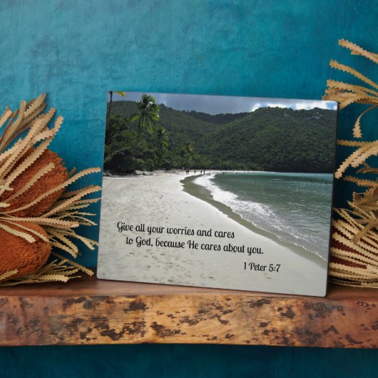1ペテロ5与え:7あなたの悩み気にと神に対して フォトプラーク (側面)