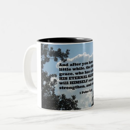 1ペテロ5:10そして、あなたがたが少し苦しんだ後 ツートーンマグカップ (正面左)