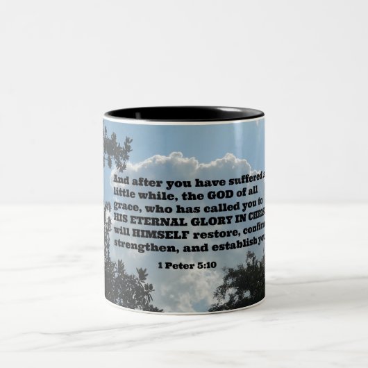 1ペテロ5:10そして、あなたがたが少し苦しんだ後 ツートーンマグカップ (中央)