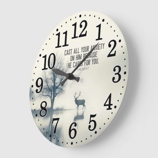1ペテロ5:7あなたがたの心配を彼に投げ気にる ラージ壁時計 (傾斜)