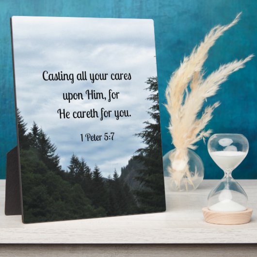 1ペテロ5:7あなたがたの気にすべてを彼に投げ付け… フォトプラーク (側面)