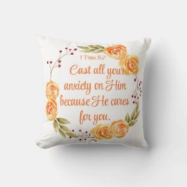 1ペテロ5:7オレンジフローラバイブル聖なる書物、 経典 クッション