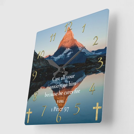 1ペテロ5:7キリスト教信仰の湖の景色 スクエア壁時計 (傾斜)