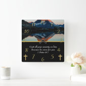 1ペテロ5:7キリスト教信仰の湖 スクエア壁時計 (ホーム)