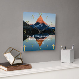 1ペテロ5:7キリスト教信仰の湖 スクエア壁時計