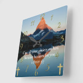 1ペテロ5:7キリスト教信仰の湖 スクエア壁時計 (傾斜)