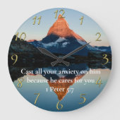 1ペテロ5:7キリスト教信仰の湖 ラージ壁時計 (正面)
