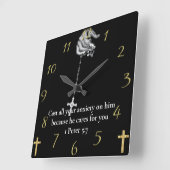 1ペテロ5:7ハンドホルディングクロス スクエア壁時計 (傾斜)