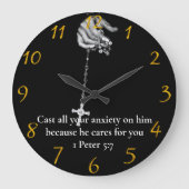 1ペテロ5:7ハンドホルディングクロス ラージ壁時計 (正面)