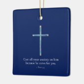 1ペテロ5:7ミニマリストクロス セラミックオーナメント (左)