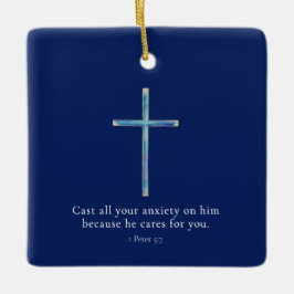 1ペテロ5:7ミニマリストクロス セラミックオーナメント