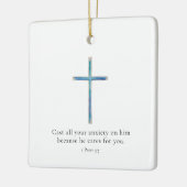 1ペテロ5:7ミニマリストクロス セラミックオーナメント (左)