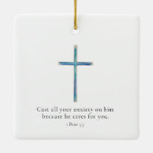 1ペテロ5:7ミニマリストクロス セラミックオーナメント (裏面)