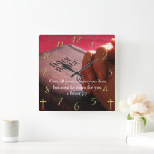 1ペテロ5:7手の聖なる聖書 スクエア壁時計 (ホーム)