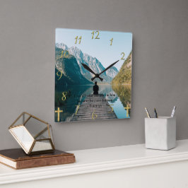 1ペテロ5:7波止場に座って スクエア壁時計