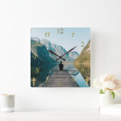 1ペテロ5:7波止場に座って スクエア壁時計 (ホーム)