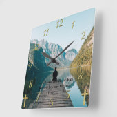 1ペテロ5:7波止場に座って スクエア壁時計 (傾斜)