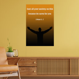 1ペテロ5:7聖書の聖句勇気付けられる ポスター