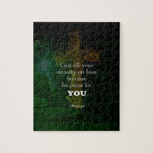 1ペテロ5:7聖書の詩を高める引用文 ジグソーパズル (縦)