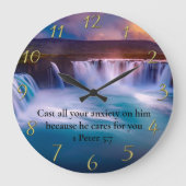1ペテロ5:7金ゴールドキリスト教祈りの言葉 ラージ壁時計 (正面)