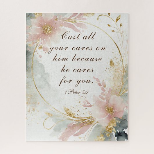 「1ペテロ5:7 すべての思いを彼にゆだねなさい」聖書の詩 ジグソーパズル (縦)
