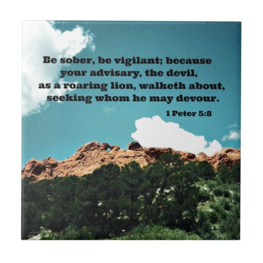 1ペテロ5:8しらふでなさい、警戒しなさい。なぜなら….. タイル (正面)