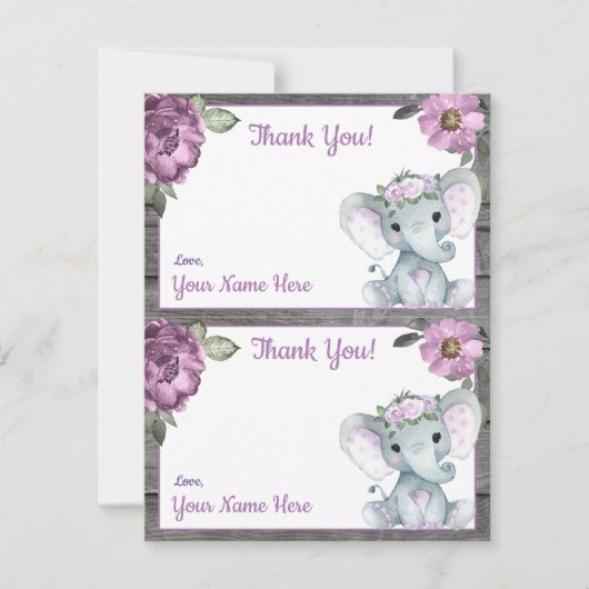 1ページあたり2つのサンキューカードエレファントガールシャワー 招待状 (正面)