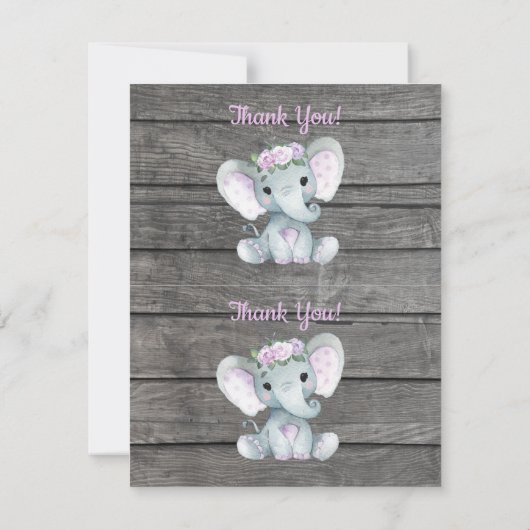 1ページあたり2つのサンキューカードエレファントガールシャワー 招待状 (裏面)