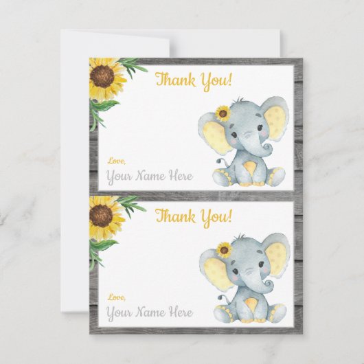 1ページあたり2つのサンキューカードエレファントガールシャワー 招待状 (正面)