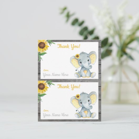 1ページあたり2つのサンキューカードエレファントガールシャワー 招待状 (スタンド正面)