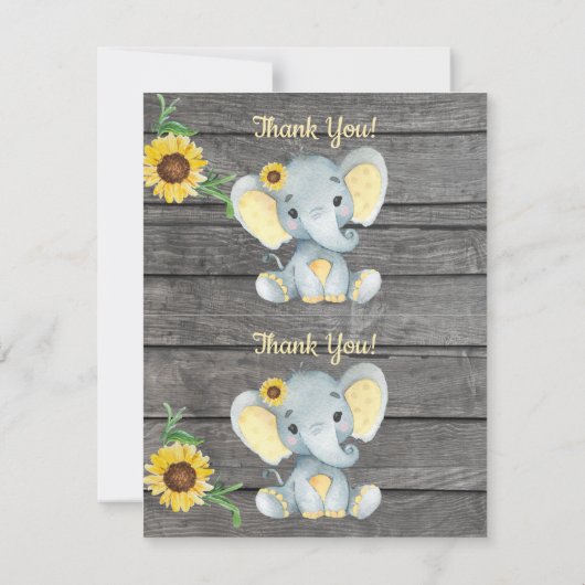 1ページあたり2つのサンキューカードエレファントガールシャワー 招待状 (裏面)