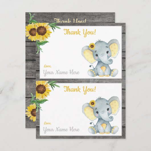 1ページあたり2つのサンキューカードエレファントガールシャワー 招待状 (正面/裏面)