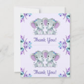1ページあたり2つのサンキューカードゾウのツインシャワー 招待状 (裏面)