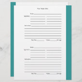 1ページあたり4 -ティール（緑がかった色）の両面レシピページ (正面/裏面)