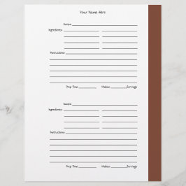 1ページあたり4 – 茶色の両面レシピページ