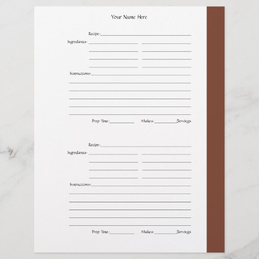 1ページあたり4 – 茶色の両面レシピページ (正面)